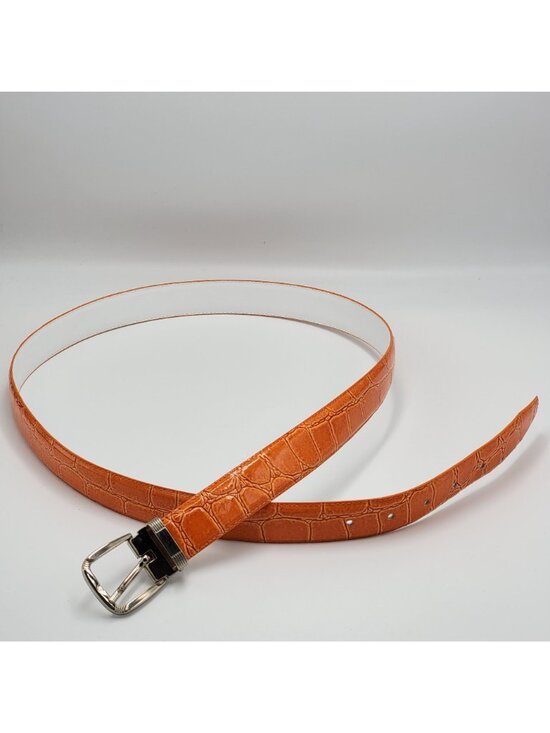 Orange Crocodile-Embossed Genuine Leather Belt With Silver-Tone Buckle main image 5